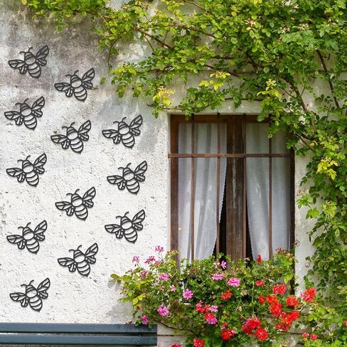 Colingmill 12 جهاز كمبيوتر شخصى المعادن جدار الفن مزرعة عسل النحل ديكور الأسلاك المعدنية جدار النحل ديكور معدني النحل جدار معدني معلق للداخلية في الهواء الطلق حديقة ساحة الديكور الربيع لوازم الحفلات (أسود) in Kuwait