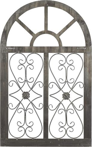 Deco 79 Wood Scroll Home Wall Decor Arched Window Inspired Wall Sculpture with Metal Scrollwork Relief, Wall Art 28" x 1" x 45", Light Blue in Saudi Arabia