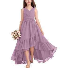 Kismissal Junior Bridesmaid Dress Long Wedding Flower Girl Dress for Teen Party Pageant Gowns Chiffon