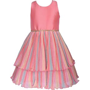 Bonnie Jean Girls 2T-16 Coral Rainbow Jewel Waist Bow Back Party Dress