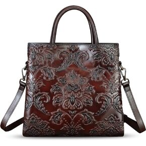 Genuine Leather Tote Bag for Women Satchel Embossed Leather Handbag Top Handle Bags Handmade Purse Crossbody Handbags