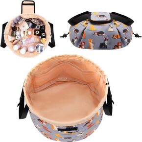 Large Barrel Drawstring Makeup Bag,Travel Makeup Bag,Portable Cosmetic Bag Make Up Organizer Bag for Travel Accessories Essentials and Hair Product,Gifts for Women Girls(dog makeup bag)