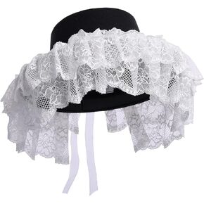 Girls Women Gothic Victorian Hat White Black Lace Detachable Hat