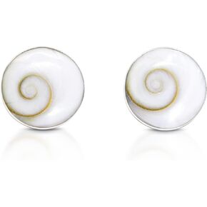 AeraVida Dainty Casual Round 10mm Swirl Shiva Shell .925 Silver Post Earrings