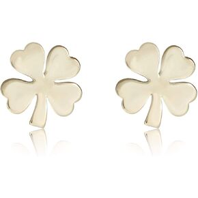AVORA 10K Yellow Gold Irish Lucky Shamrock Four-Leaf Clover Stud Earrings