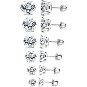 LOYALLOOK 6 أزواج من الفولاذ المقاوم للصدأ مكعب زركونيا شفاف أقراط أذن للنساء 3-8 مم in Kuwait