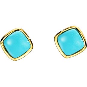 Sterling Silver Turquoise Stud Earrings Cushion Cut 18K Gold Plated Earrings Fine Jewelry For Women
