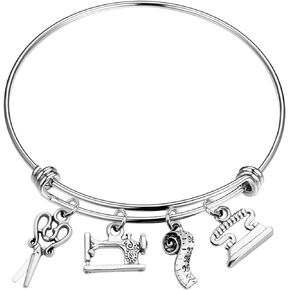 CHOROY Sewing Machine Charm Bracelet Scissors Bangle Sewing Lover Gift Seamstress Gift I Love Sewing Jewelery Gift for Costume Designer