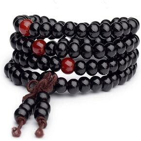 Caiyao 108 Mala Wooden Beads Bracelet Necklace Elastic Healing Wood Sandalwood Seed Buddhist Bracelet for Women Men Girl Boy Teen Buddha Prayer Meditation Jewelry