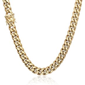 Hip Hop 14K Cuban Link Chain 5 Times Real Gold Plated Heavy Solid 8mm-18mm Miami Cuban Link Chain Stainless Steel Necklace or Bracelet for Men