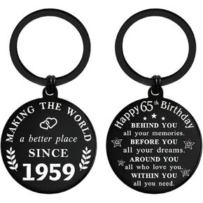 DGXMD Happy 65th Birthday Gifts - Born in 1959 Birthday Keychain - 65 Year Old Men Women Birthday Gifts - 1959 Birthday Present