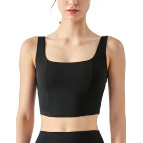 حمالة صدر رياضية للنساء من YIAFDERY برقبة مربعة طويلة وقابلة للإزالة ومبطنة ومنخفضة التأثير حمالة صدر لليوجا والتمارين الرياضية in Kuwait