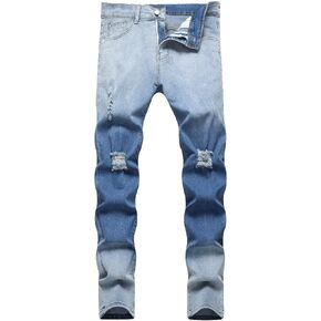 بنطال جينز LONGBIDA رجالي ممزق بقصة ضيقة وضيق ومدمر من قماش الدنيم المطاطي in Kuwait