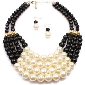 Shineland Handmade Multilayer Faux Pearl Bead Cluster Collar Bib Choker Jewelry