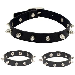 3pcs punk accessories Choker Necklace and spiky bracelet for women men, punk jewelry spiked bracelets studded bracelet leather choker