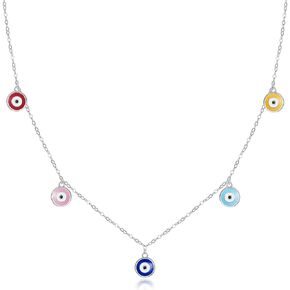Evil Eye Necklace Sterling Silver Blue Turkish Eyes Ojo Necklaces Dainty Multicolores Greek Evil Eyes Choker Pendant Chain Lucky Amulet Protection Jewelry Gifts for Women Girls Men