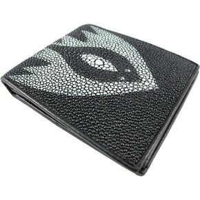 Genuine Stingray Skin Leather Bifold Wallet (Black)