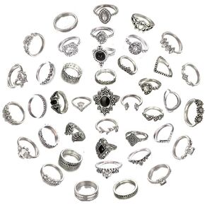 FUTIMELY 39-43Pcs Vintage Gold Silver Knuckle Rings Set for Women Teen Girls,Boho Butterfly Snake Crystal Stackable Joint Finger Rings,Cool Eboy Gothic Silver Black Punk Midi Rings Pack
