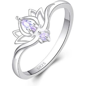 ACJFA 925 Sterling Silver Ring - Lotus Rings for Women With CZ Promise Ring Jewelry Gifts for Women Daughter Teen Girls