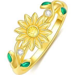 PLATYCO خاتم عباد الشمس مقاس 7/8/9 مطلي بالذهب فوق الفضة الاسترليني هدايا عيد الميلاد للنساء والفتيات in Kuwait