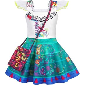 WonderBabe Kids Mirabel Costume Girls Madrigal Family Dress Pepa/Dolores/Isabela Cosplay Outfit with Bag
