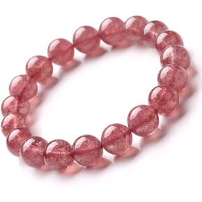 Jan&Dee Natural Genuine Semi-Precious Strawberry Quartz Elastic Stretch Crystal Bracelet Beads