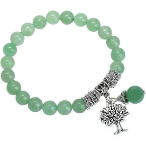 SUNYIK Handmade Round Stone Tree of Life Stretch Bracelet for Women Men, 7" Strand