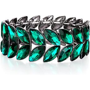 EVER FAITH Art Deco Wrist Jewelry for Prom Layered Marquise Crystal Leaf Elastic Stretch Bracelet for Women