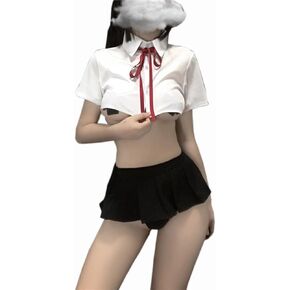 SINROYEE اليابانية مثير تأثيري أنيمي تلميذة الكلاسيكية بحار JK Harajuku المحاصيل الأعلى ربط مطوي تنورة موحدة مجموعة الملابس الداخلية