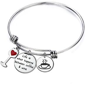 Gzrlyf Coffee Wine Charm Bracelet Barista Jewelry Life Is What Happens Between Coffee Wine Gift Wine Lover Gift
