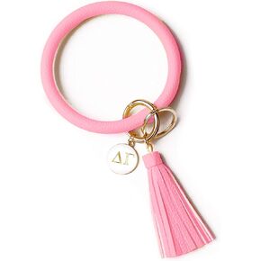 Sorority Shop DG Bangle Keychain - Delta Gamma Pink Ring Keychain with Engraved Disc