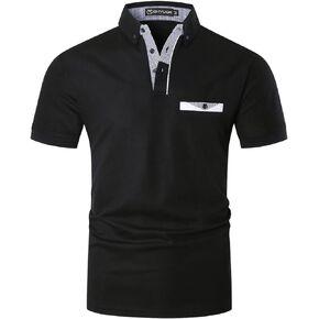 GHYUGR Men's Polo Shirts Short Sleeve Slim Fit Polo Casual Plaid Splice T-Shirts