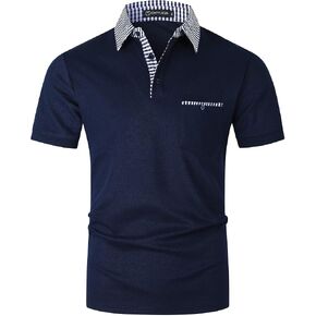 GHYUGR Men's Polo Shirts Short Sleeve Slim Fit Polo Casual Plaid Splice T-Shirts in Saudi Arabia