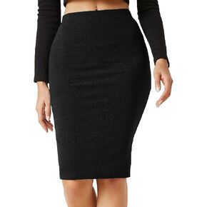 Milumia Women's Basic Stretchy Elastic High Waisted Bodycon Pencil Midi Skirt