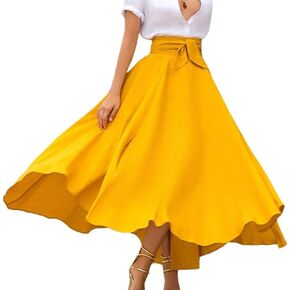 xxxiticat Women's Boho Maxi Skirt High Waist Front Lace Up A Line Elegant Swing Dress Pleated Flared Skater Skirts
