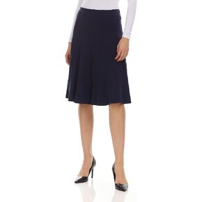 Women’s Ribbed Cotton Panel Knee Length Skirt- Elastic Waist Office Pleated Skirt