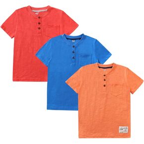 GLASH Kids Boys Henley Shirts with Pocket 3-Pack Short Sleeve Tshirts 3-14yrs in Kuwait