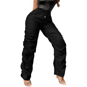 SweatyRocks Women's Ruched High Elastic Waist Pants Soild Drawstring Long Sweatpants