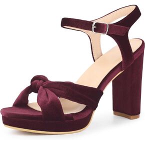 Perphy Knot Platform Slingback Faux Velvet Block Heel Sandals for Women
