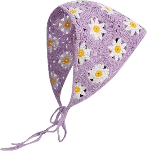 Crochet Bandana Head Kerchief Knitted Hair Scarf Boho Vintage Headbands Triangle Hair Tie Handmade Floral Hair Headwrap in Saudi Arabia