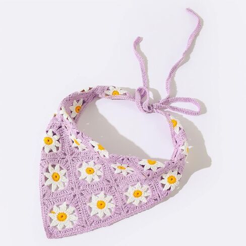 Crochet Bandana Head Kerchief Knitted Hair Scarf Boho Vintage Headbands Triangle Hair Tie Handmade Floral Hair Headwrap in Saudi Arabia