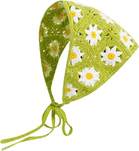 Crochet Bandana Head Kerchief Knitted Hair Scarf Boho Vintage Headbands Triangle Hair Tie Handmade Floral Hair Headwrap in Saudi Arabia