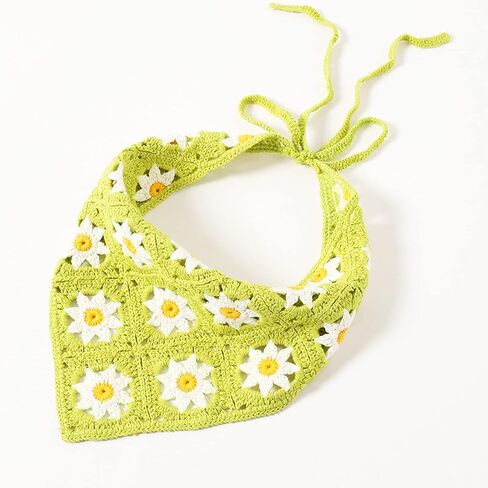 Crochet Bandana Head Kerchief Knitted Hair Scarf Boho Vintage Headbands Triangle Hair Tie Handmade Floral Hair Headwrap in Saudi Arabia