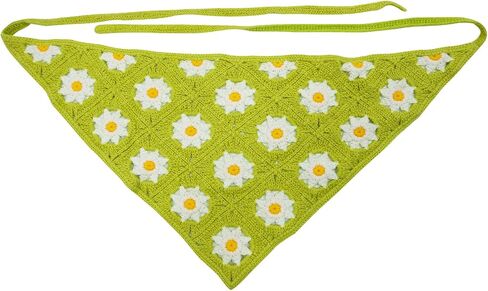 Crochet Bandana Head Kerchief Knitted Hair Scarf Boho Vintage Headbands Triangle Hair Tie Handmade Floral Hair Headwrap in Saudi Arabia