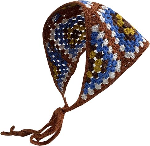 Crochet Bandana Head Kerchief Knitted Hair Scarf Boho Vintage Headbands Triangle Hair Tie Handmade Floral Hair Headwrap in Saudi Arabia