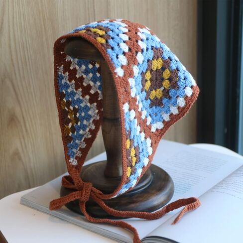 Crochet Bandana Head Kerchief Knitted Hair Scarf Boho Vintage Headbands Triangle Hair Tie Handmade Floral Hair Headwrap in Saudi Arabia