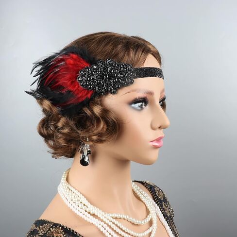 عصابة رأس LOWOSAIWOR 1920s Gatsby عصابة رأس سوداء للنساء عصابة رأس 20s لحفلات Gatsby in Kuwait