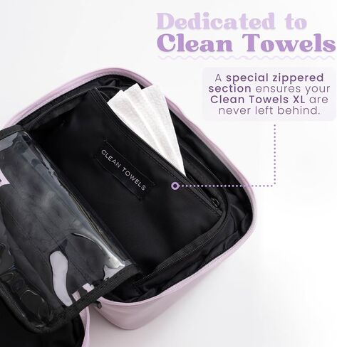 CLEAN SKIN CLUB Clean Towels XL Dedicated Travel Cosmetic Makeup Bag, Portable Large Capacity Beauty Toiletry Water Resistant Organizer Case with Dividers, Zipped Compartments in Kuwait
