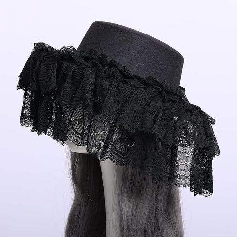 Girls Women Gothic Victorian Hat White Black Lace Detachable Hat in Saudi Arabia