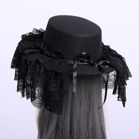 Girls Women Gothic Victorian Hat White Black Lace Detachable Hat in Saudi Arabia